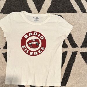 Brandy Melville White & Red Graphic Crop Top